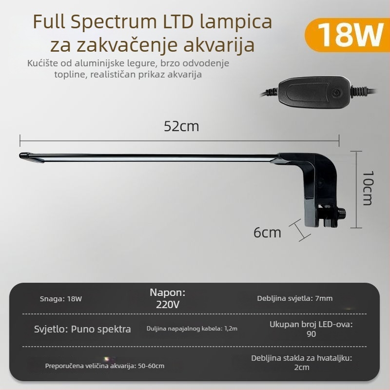 LED klip-on vodootporno svjetlo za akvarij – namijenjeno guppyju, svjetlo za rast algi