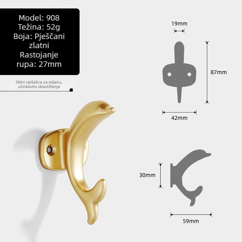 Kuka za odjeću od aluminijske legure, delfin oblik, moderni minimalistički dizajn za garderobu, modeli 907–909, premaz sprejem, Jian Hao