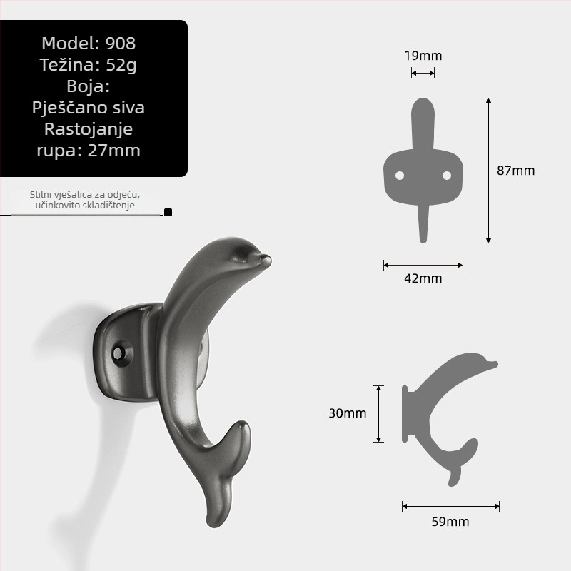 Kuka za odjeću od aluminijske legure, delfin oblik, moderni minimalistički dizajn za garderobu, modeli 907–909, premaz sprejem, Jian Hao