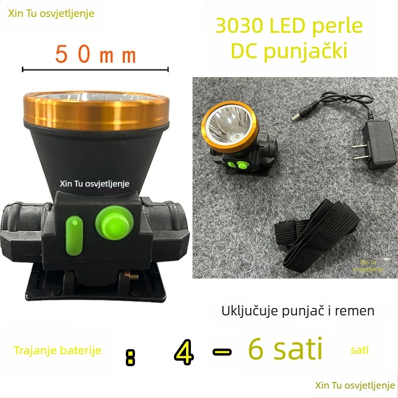 Napajana COB LED čelna lampа 12W, vodootporna, domet 50–100 m, baterija do 4800 mAh, uključena punjač