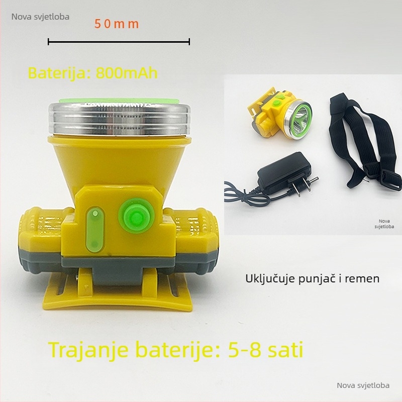 Napajana COB LED čelna lampа 12W, vodootporna, domet 50–100 m, baterija do 4800 mAh, uključena punjač