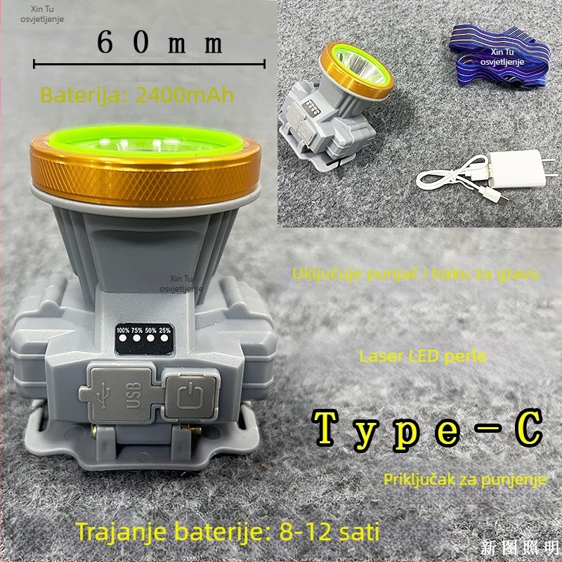 Napajana COB LED čelna lampа 12W, vodootporna, domet 50–100 m, baterija do 4800 mAh, uključena punjač