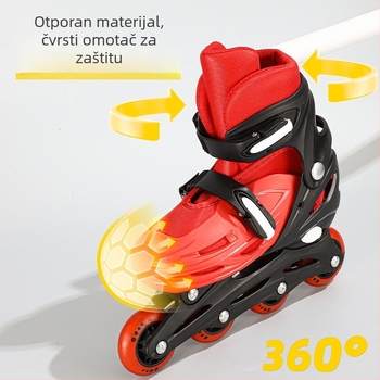 Dječje inline patike, kompletan set, podesive s više brzina, gornji dio od ekoloških materijala, kotači u jednom redu, otporni na habanje