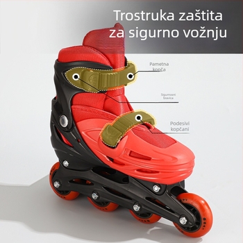 Dječje inline patike, kompletan set, podesive s više brzina, gornji dio od ekoloških materijala, kotači u jednom redu, otporni na habanje