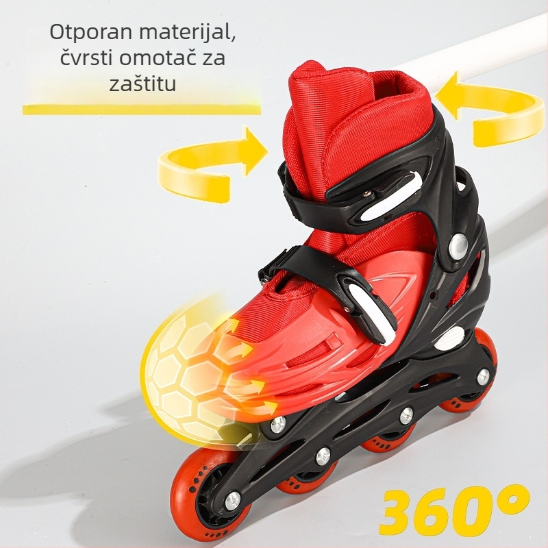 Dječje inline patike, kompletan set, podesive s više brzina, gornji dio od ekoloških materijala, kotači u jednom redu, otporni na habanje