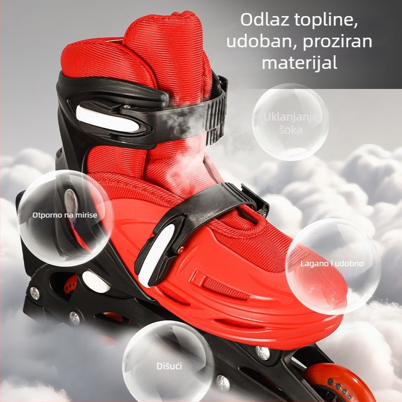 Dječje inline patike, kompletan set, podesive s više brzina, gornji dio od ekoloških materijala, kotači u jednom redu, otporni na habanje