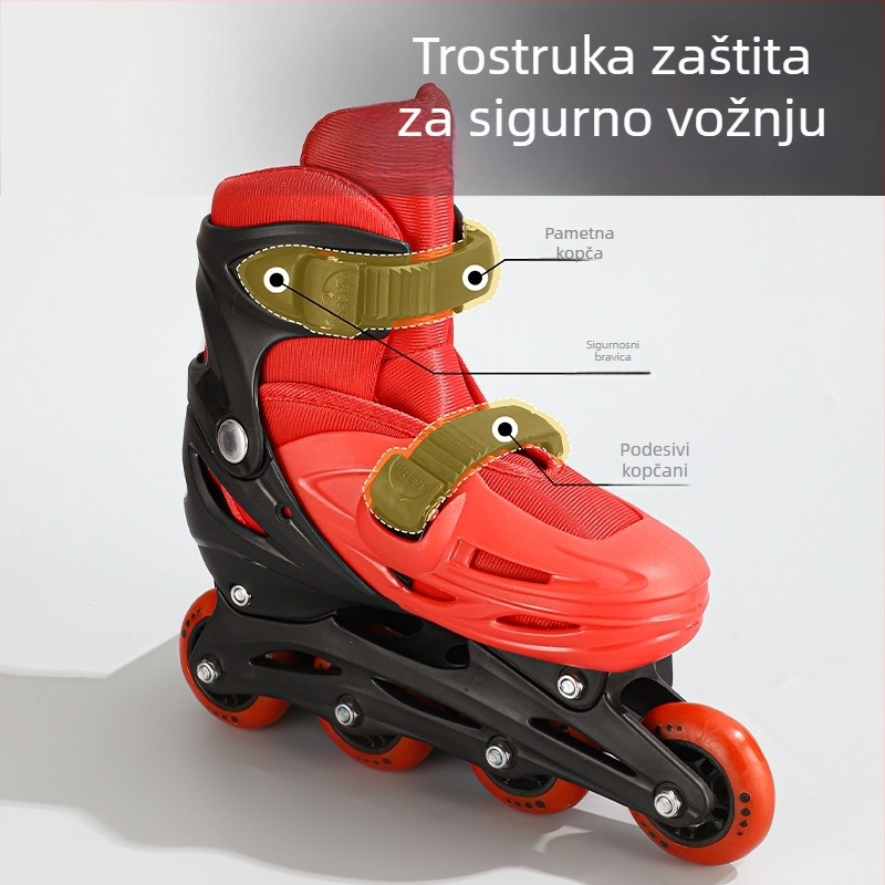 Dječje inline patike, kompletan set, podesive s više brzina, gornji dio od ekoloških materijala, kotači u jednom redu, otporni na habanje