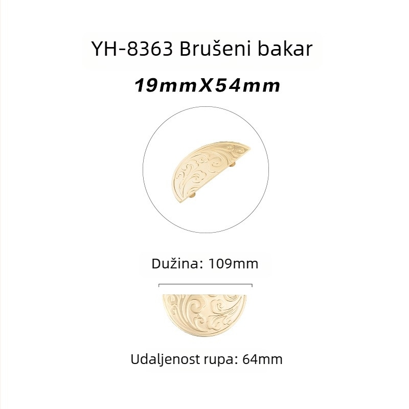 Drška za ormar s jednim otvorom, kineskog stila, cinkova legura, elektroplatinirano, model 8371