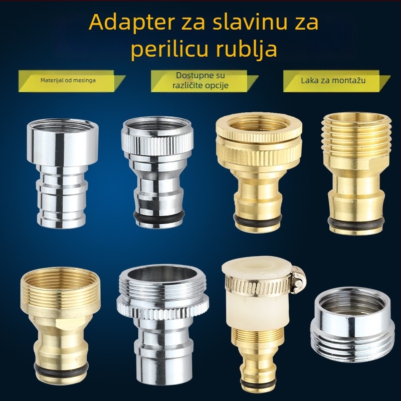 Adapter za dovod vode perilice, izrađen od čistog bakra, 4-uzlazna veza, keramički disk ventil, montaža ključem, model 985