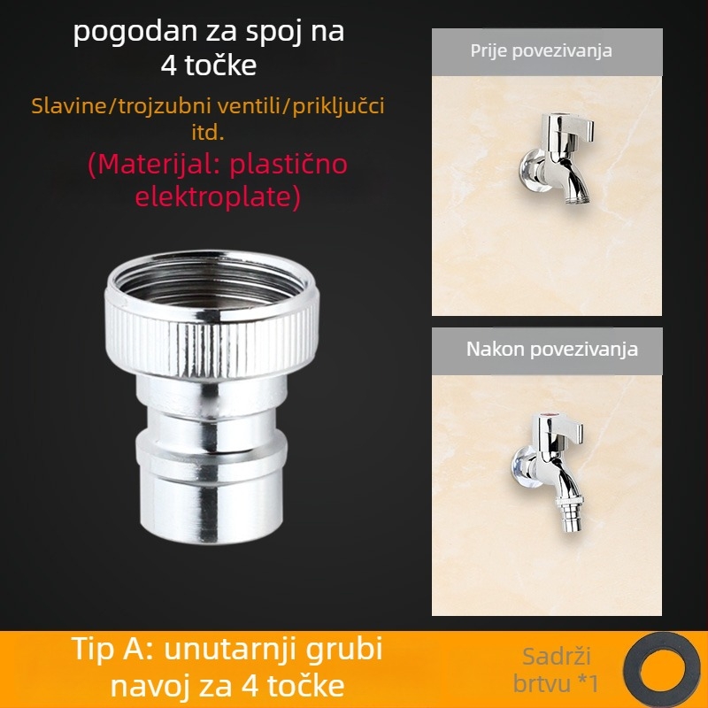 Adapter za dovod vode perilice, izrađen od čistog bakra, 4-uzlazna veza, keramički disk ventil, montaža ključem, model 985