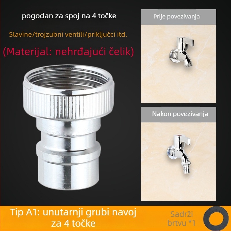 Adapter za dovod vode perilice, izrađen od čistog bakra, 4-uzlazna veza, keramički disk ventil, montaža ključem, model 985