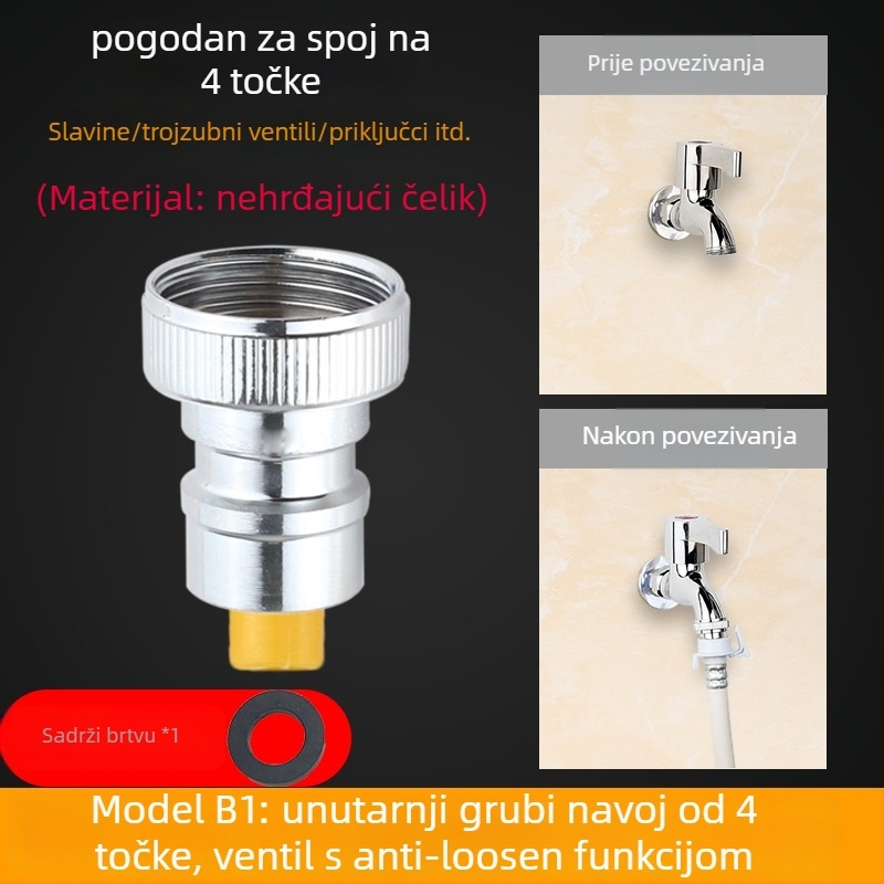 Adapter za dovod vode perilice, izrađen od čistog bakra, 4-uzlazna veza, keramički disk ventil, montaža ključem, model 985