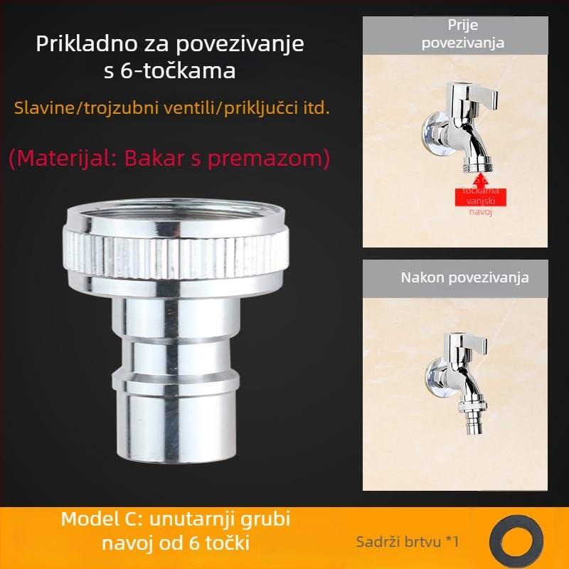 Adapter za dovod vode perilice, izrađen od čistog bakra, 4-uzlazna veza, keramički disk ventil, montaža ključem, model 985
