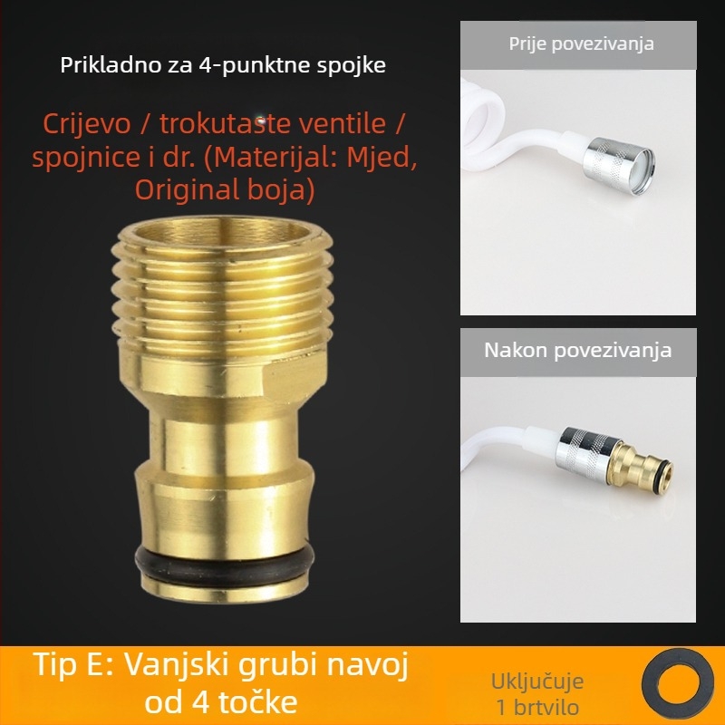 Adapter za dovod vode perilice, izrađen od čistog bakra, 4-uzlazna veza, keramički disk ventil, montaža ključem, model 985