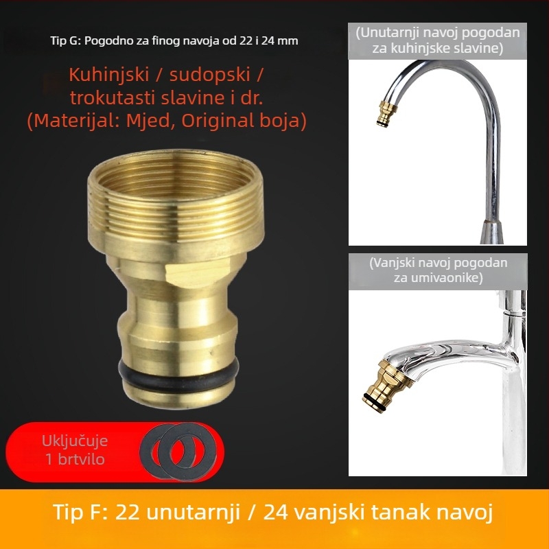 Adapter za dovod vode perilice, izrađen od čistog bakra, 4-uzlazna veza, keramički disk ventil, montaža ključem, model 985