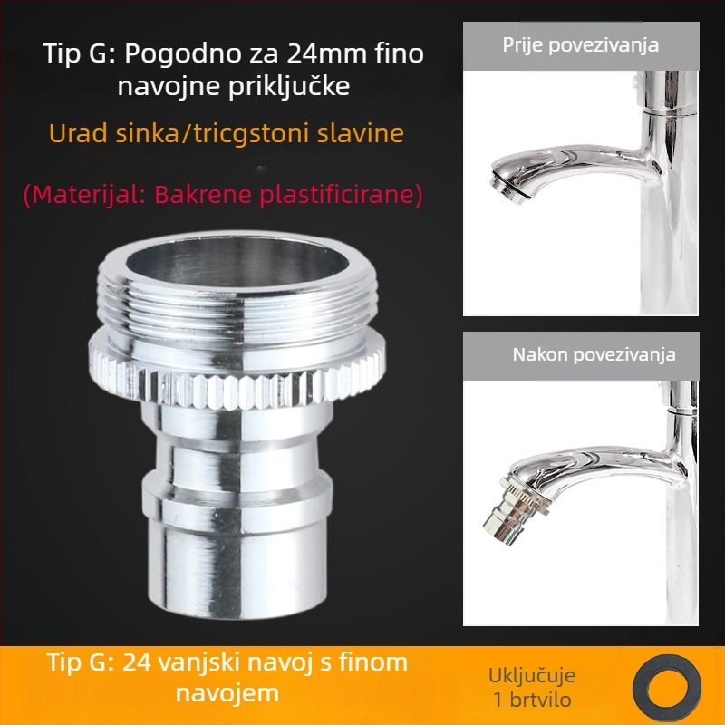 Adapter za dovod vode perilice, izrađen od čistog bakra, 4-uzlazna veza, keramički disk ventil, montaža ključem, model 985