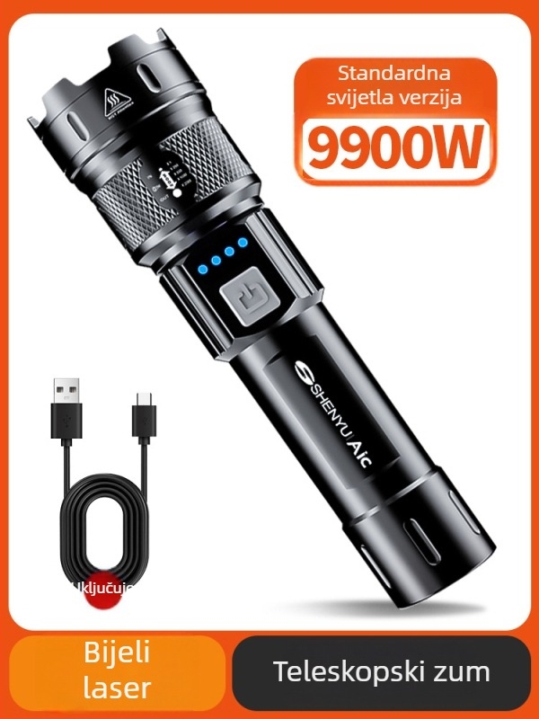 LED svjetiljka, punjiva baterija, 10W, 1200 mAh, optični zum, domet do 500 m