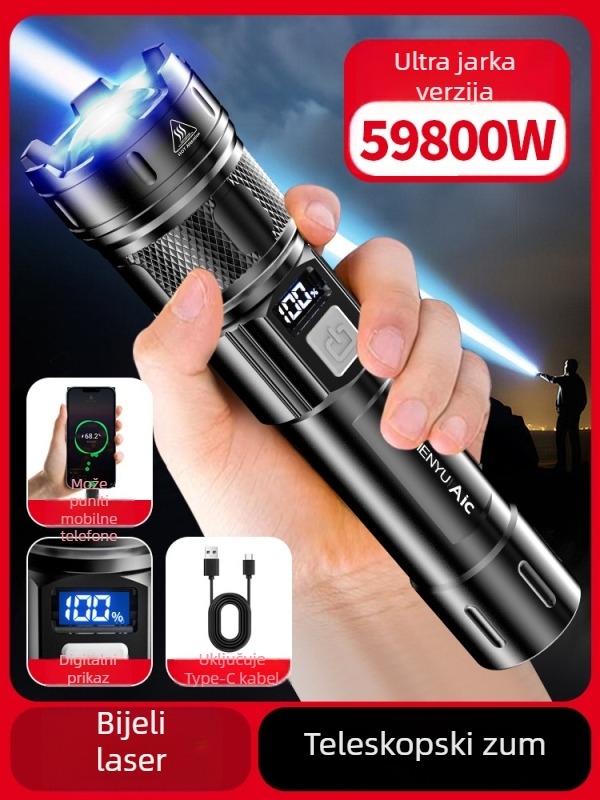 LED svjetiljka, punjiva baterija, 10W, 1200 mAh, optični zum, domet do 500 m