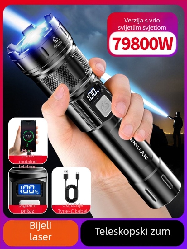 LED svjetiljka, punjiva baterija, 10W, 1200 mAh, optični zum, domet do 500 m