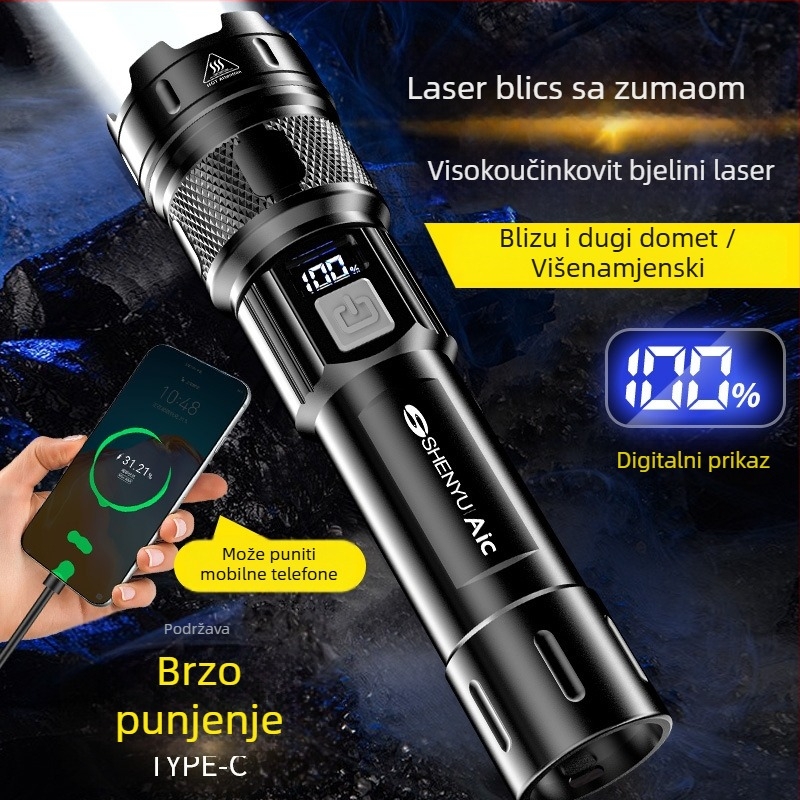 LED svjetiljka, punjiva baterija, 10W, 1200 mAh, optični zum, domet do 500 m