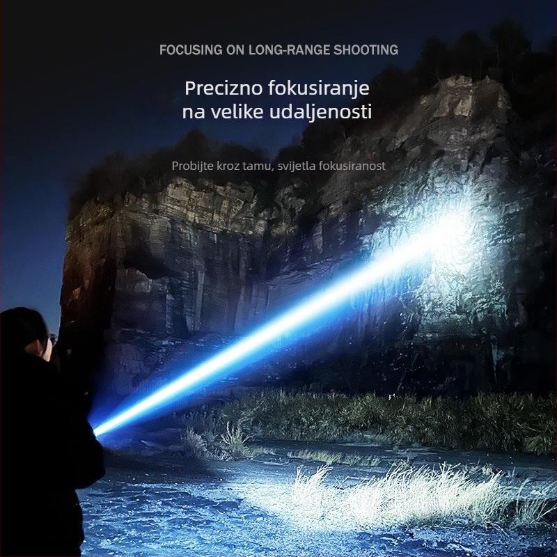 LED svjetiljka, punjiva baterija, 10W, 1200 mAh, optični zum, domet do 500 m