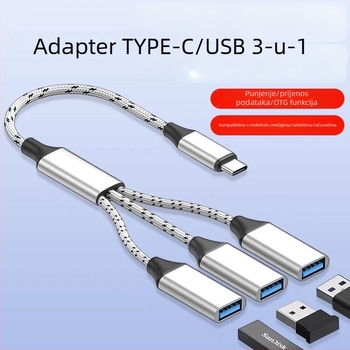 Jinhua Type-C USB 3-portni hub – USB 2.0, kabel 28,5 cm, bez vanjskog napajanja