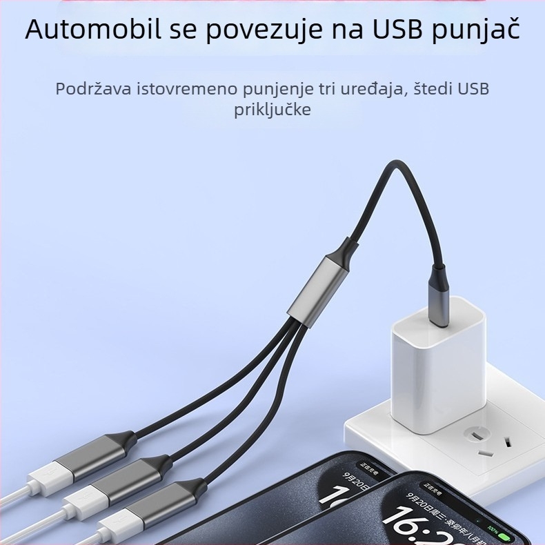 Jinhua Type-C USB 3-portni hub – USB 2.0, kabel 28,5 cm, bez vanjskog napajanja