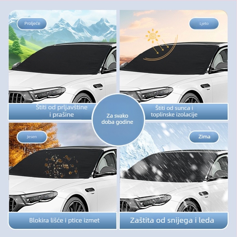 Pokrivalo za prednje staklo autom protiv snijega — 600D Oxford tkanina, univerzalna prilagodba, prilagodljivo