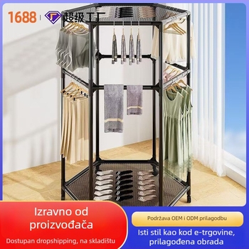 Podni sušilac za odjeću s šesterokutnim dizajnom s 16 cijevi, mobilan s kotačićima, rotirajući, s mrežom za sušenje