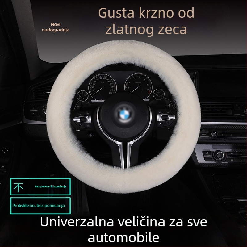 Set navlaka za volan od umjetne krznine – protuklizna, topla, univerzalna prilagodba, uključuje jastuk za sjedalo od krzna