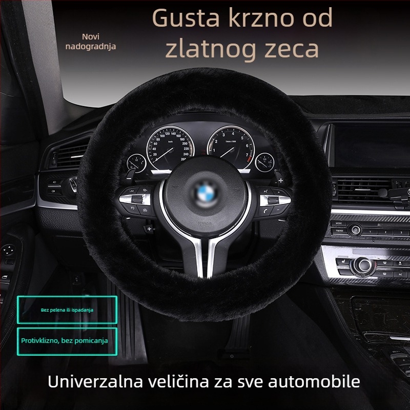 Set navlaka za volan od umjetne krznine – protuklizna, topla, univerzalna prilagodba, uključuje jastuk za sjedalo od krzna