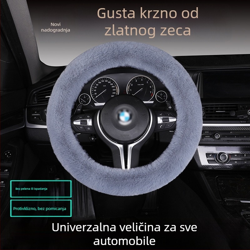 Set navlaka za volan od umjetne krznine – protuklizna, topla, univerzalna prilagodba, uključuje jastuk za sjedalo od krzna