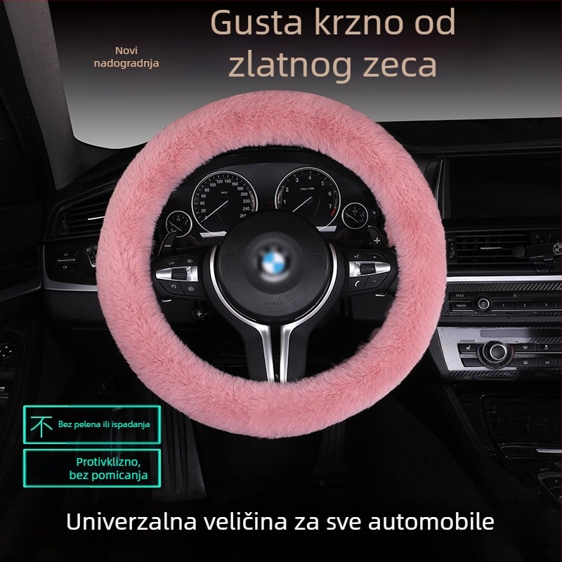 Set navlaka za volan od umjetne krznine – protuklizna, topla, univerzalna prilagodba, uključuje jastuk za sjedalo od krzna