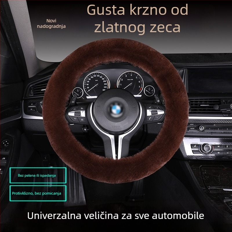 Set navlaka za volan od umjetne krznine – protuklizna, topla, univerzalna prilagodba, uključuje jastuk za sjedalo od krzna