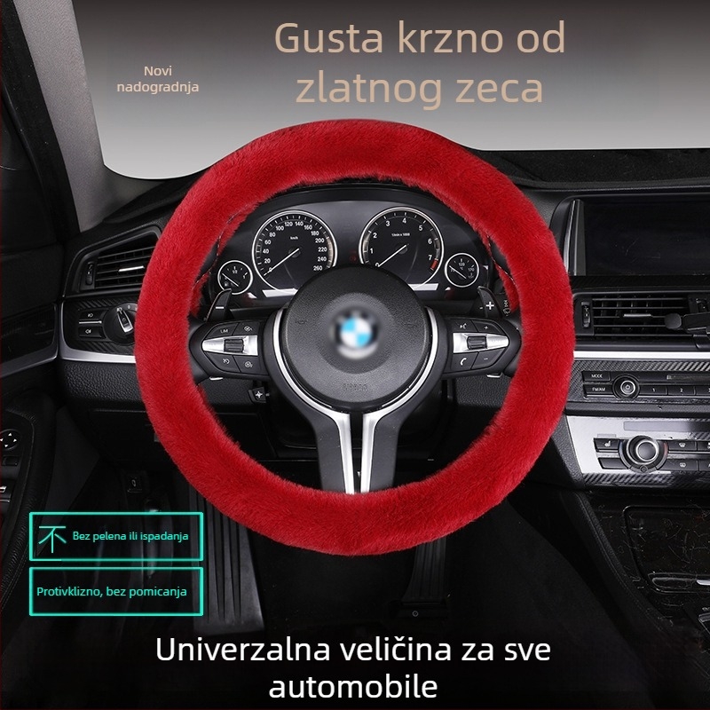 Set navlaka za volan od umjetne krznine – protuklizna, topla, univerzalna prilagodba, uključuje jastuk za sjedalo od krzna