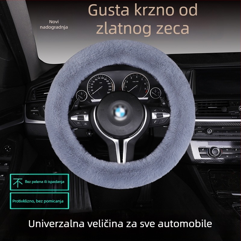 Set navlaka za volan od umjetne krznine – protuklizna, topla, univerzalna prilagodba, uključuje jastuk za sjedalo od krzna