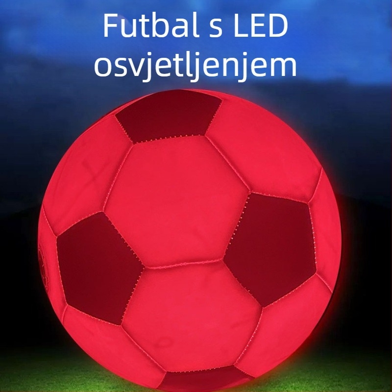LED svijetla nogometna lopta, PVC, šivanje strojem, prilagodljiv logotip, pogodna za treniranje djece i učenika