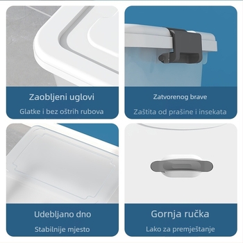 Prozirna plastična kutija za skladištenje, PP, kapacitet 110L, skladištena s poklopcem, model 8001-8008; za automobil, dom i studentski dom
