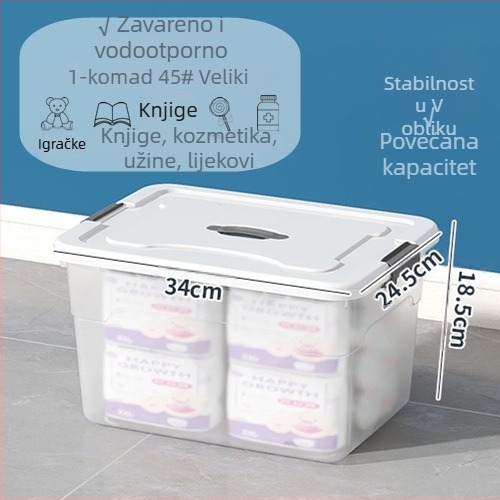 Prozirna plastična kutija za skladištenje, PP, kapacitet 110L, skladištena s poklopcem, model 8001-8008; za automobil, dom i studentski dom
