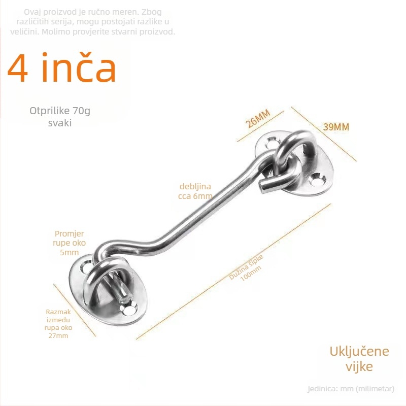 Nerđajući čelični prozorski kukica – model Window Wind Hook, Materijal: nehrđajući čelik, Završna obrada: polirano elektroplatiranje, Namjena: vrata/ prozor brava, Marke: Three Cats