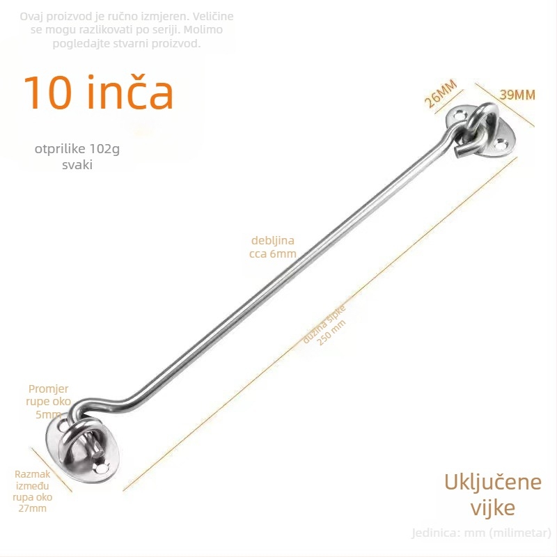 Nerđajući čelični prozorski kukica – model Window Wind Hook, Materijal: nehrđajući čelik, Završna obrada: polirano elektroplatiranje, Namjena: vrata/ prozor brava, Marke: Three Cats