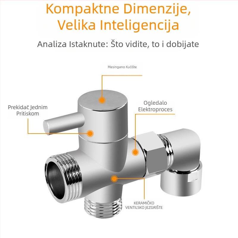 Dijelnik vode za tuš, bakreni, kromirani, 3-uzdužni Tee adapter, 20 mm grana, maksimalna temperatura 120°C