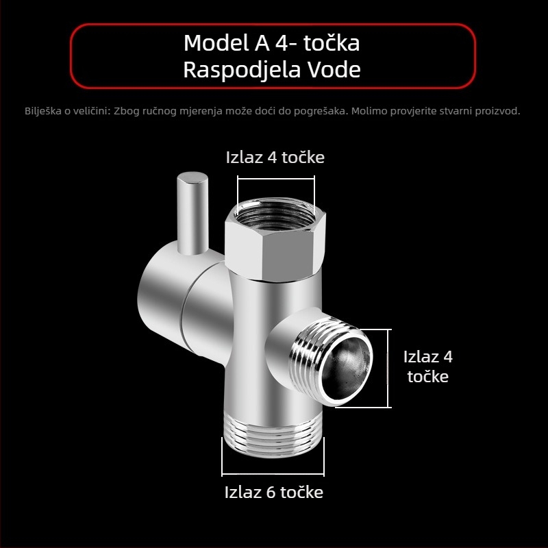 Dijelnik vode za tuš, bakreni, kromirani, 3-uzdužni Tee adapter, 20 mm grana, maksimalna temperatura 120°C