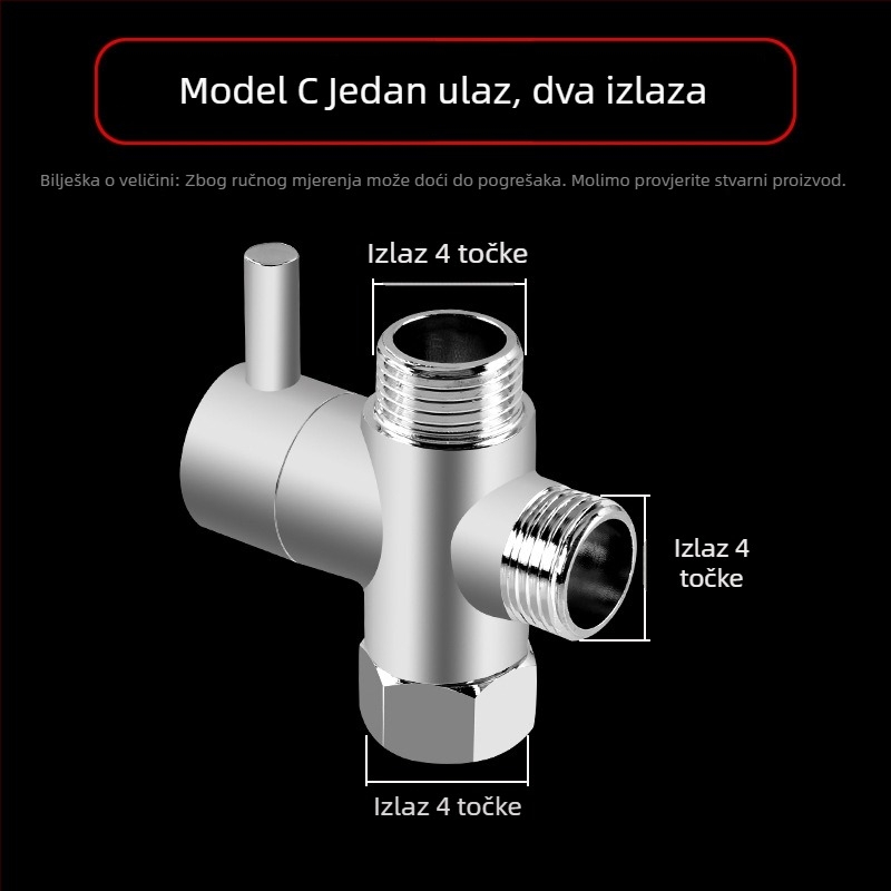 Dijelnik vode za tuš, bakreni, kromirani, 3-uzdužni Tee adapter, 20 mm grana, maksimalna temperatura 120°C