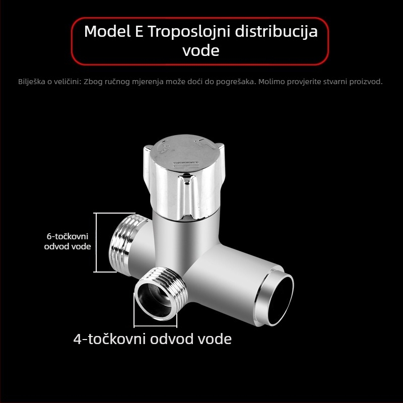 Dijelnik vode za tuš, bakreni, kromirani, 3-uzdužni Tee adapter, 20 mm grana, maksimalna temperatura 120°C