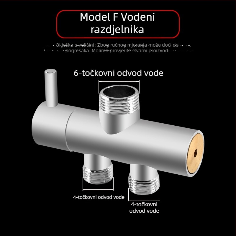 Dijelnik vode za tuš, bakreni, kromirani, 3-uzdužni Tee adapter, 20 mm grana, maksimalna temperatura 120°C