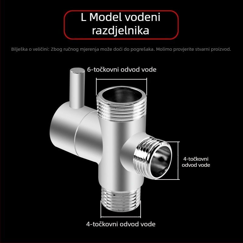 Dijelnik vode za tuš, bakreni, kromirani, 3-uzdužni Tee adapter, 20 mm grana, maksimalna temperatura 120°C