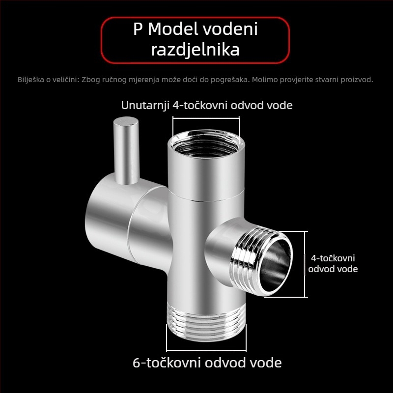 Dijelnik vode za tuš, bakreni, kromirani, 3-uzdužni Tee adapter, 20 mm grana, maksimalna temperatura 120°C