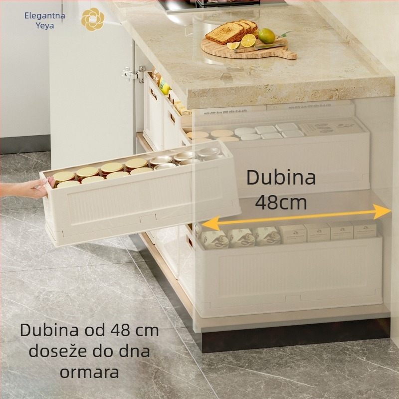 Šuplji duboki kuhinjski spremnik s ladicom, za stolno skladištenje, sklopivi, bez poklopca, može se slagati, 3 L, PP