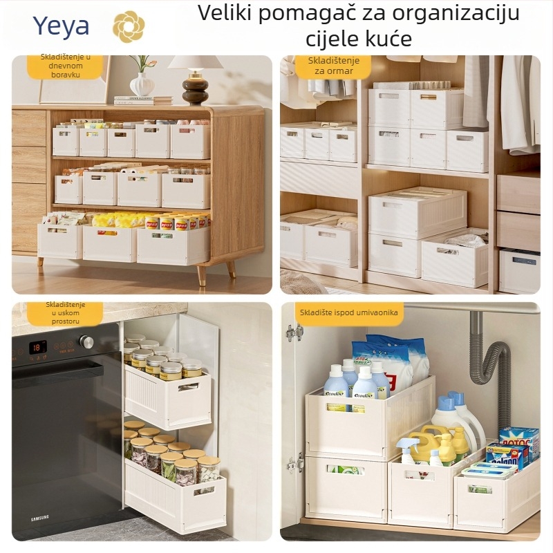 Šuplji duboki kuhinjski spremnik s ladicom, za stolno skladištenje, sklopivi, bez poklopca, može se slagati, 3 L, PP
